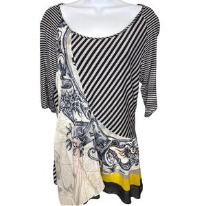 Soft Surroundings Womens Navy Striped Mixed Media Tunic Top Size M Excellent